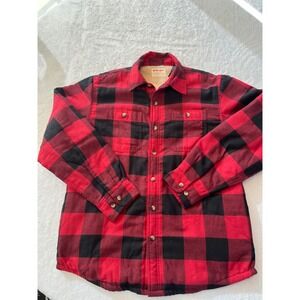 Wrangler Mens Red Black Buffalo Plaid Sherpa Lined Flannel Shirt Jacket‎ Size M